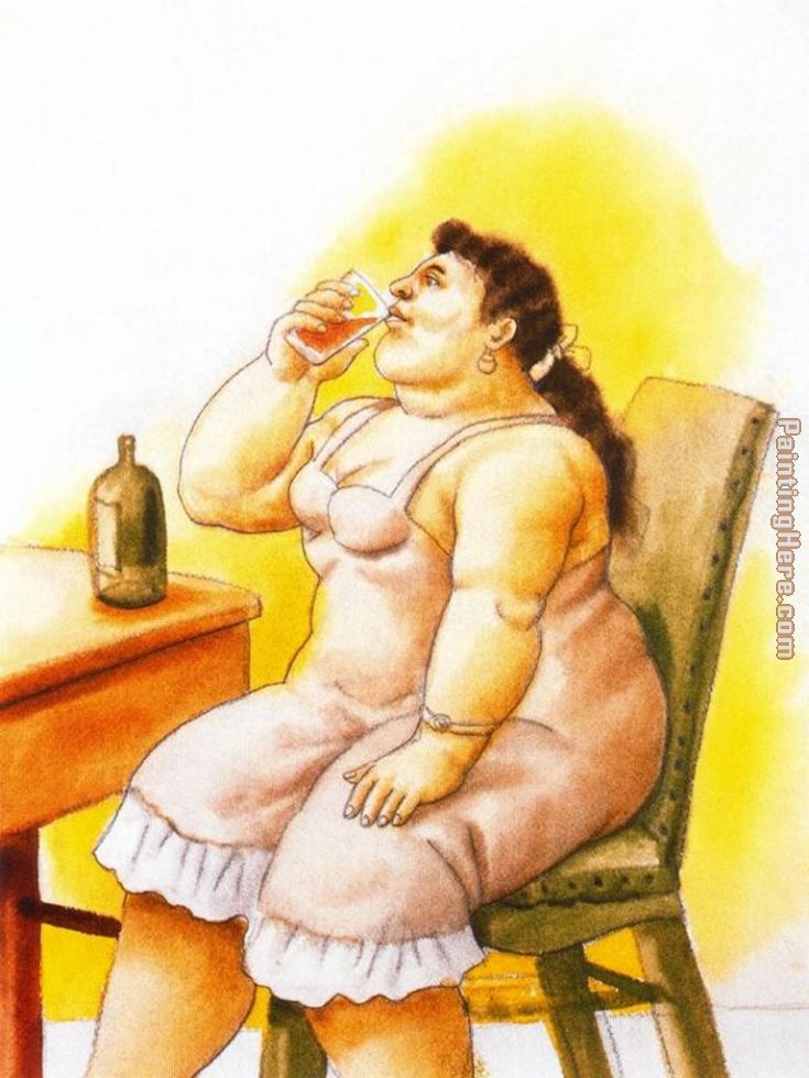 Mujer bebiendo painting - Fernando Botero Mujer bebiendo art painting